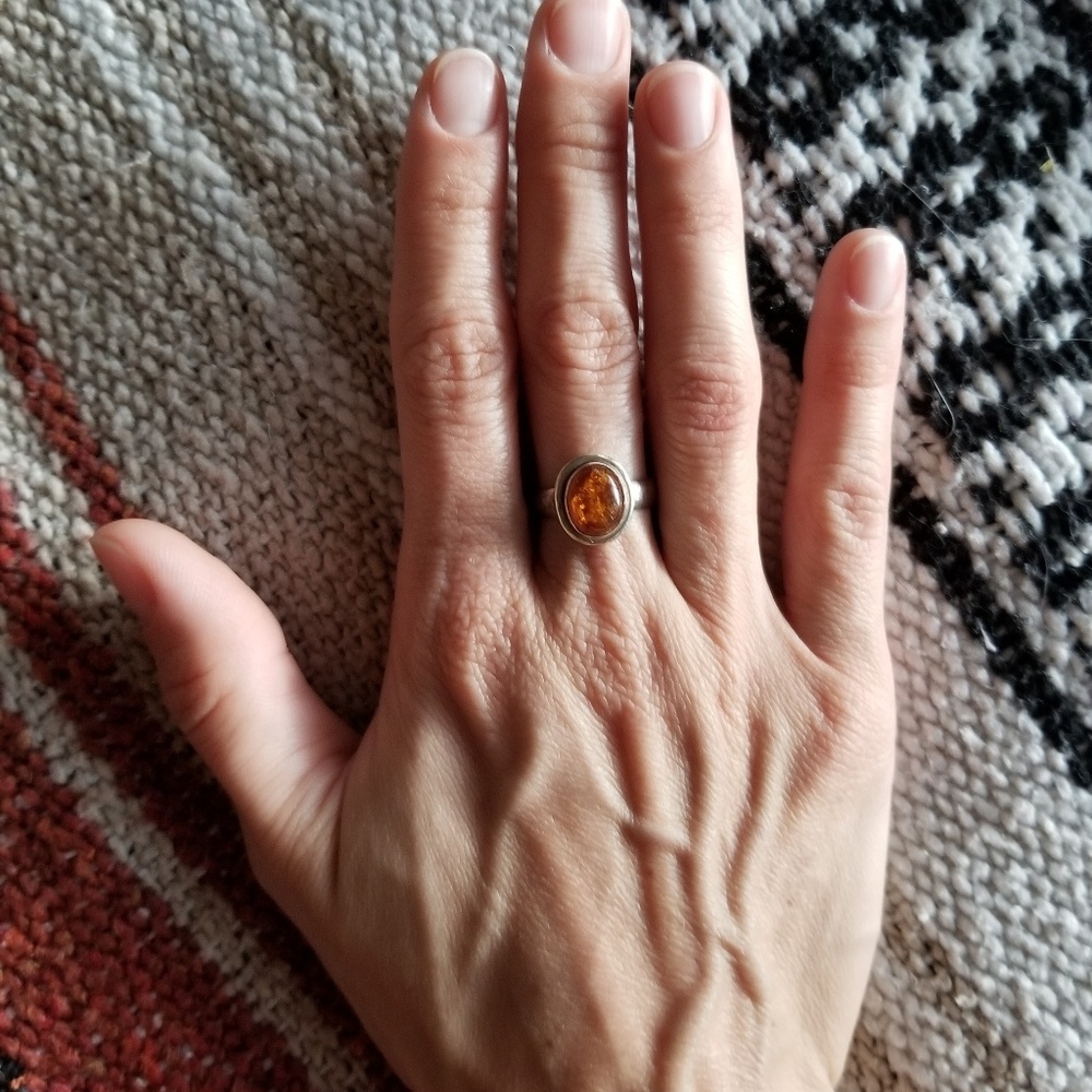 Amber and sterling ring